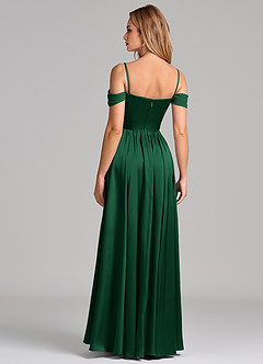 Azazie Raisa Abiti da Damigella Abito A-Line in Raso Elasticizzato a Spalla Scoperta Verde Scuro image6