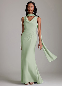 Azazie Linelle Bridesmaid Dresses Dusty Sage Mermaid Pleated Chiffon Dress image1