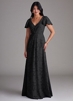 Azazie Soren Robes de demoiselle d'honneur Robe Trapèze en Blumen-Burnout Plissée Noir image4