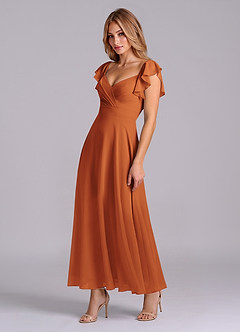 Azazie Leilani Bridesmaid Dresses Cinnamon A-Line Ruched Chiffon Dress image4