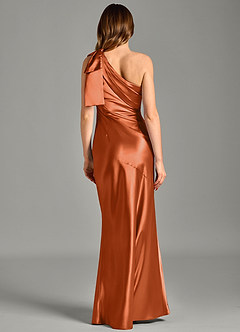 Azazie Yuanna Vestidos de damas de honor Vestido de Naranja Quemada de Satén Metálico de Corte Sirena con Hombro unilateral image6