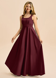 Azazie Gabby Junior Linia A Pofałdowany Satyna elastyczna Długość podłogi Młodsza druhna Sukienka image5