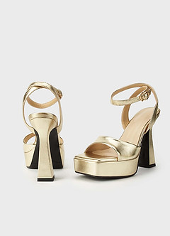 front Metallic Faux Leather Platform Heels