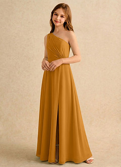 Azazie Puddles Girls Formal Flower Girl Klänningar Klä A-Line i Chiffong Ena axeln image4