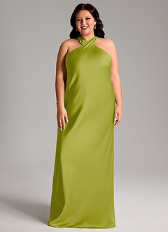 Azazie Doretta Bridesmaid Dresses Lemongrass Mermaid Pleated Stretch Satin Dress image7