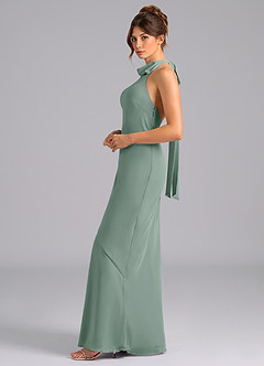 Azazie Velli Bridesmaid Dresses Silver Sage Mermaid High Neck Chiffon Dress image5