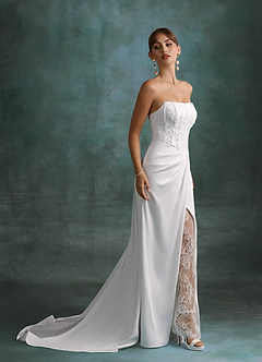 Azazie Shera Hochzeitskleider A-Linie Schulterfrei Satin mit Krepprücken Kleid Diamantweiß image4