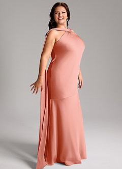 Azazie Kinsley Bridesmaid Dresses Coral Mermaid Side Slit Stretch Satin Dress image12