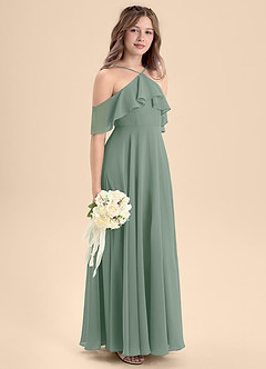 Azazie Tessabelle Junior Vestido de Salvia Plateada de Gasa de Corte en A con Vestidos sin tirantes image1