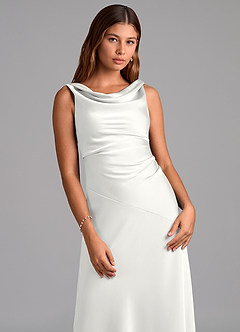 Azazie Nerine Brautjungfernkleider A-Linie Plissee Stretch-Satin Kleid Weiß image6