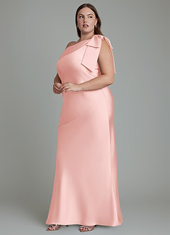 Azazie Yuanna Bridesmaid Dresses Powder Pink Mermaid One Shoulder Stretch Satin Dress image13