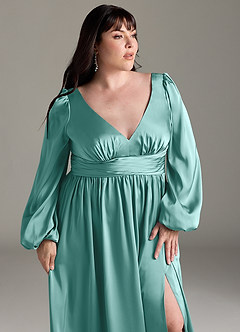 Azazie Norah Bridesmaid Dresses Aqua A-Line Stretch Satin Dress image12