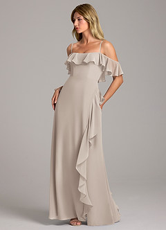 Azazie Aubrie Bridesmaid Dresses Frost A-Line Off the Shoulder Chiffon Dress image3
