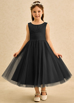 Azazie Macaron Jurken voor bloemenmeisjes A-Lijn Jurk van Tule Geplooid Zwart image3