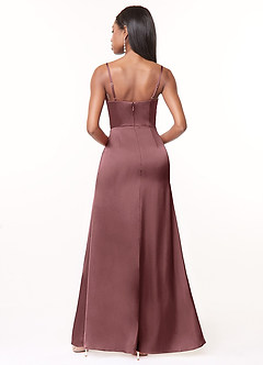 Azazie Maci Bridesmaid Dresses Vintage Mauve A-Line V-Neck Pleated Stretch Satin Dress image2