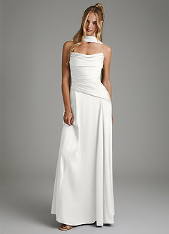 Azazie Gabriela Bridesmaid Dresses White A-Line Corset Stretch Satin Dress image1