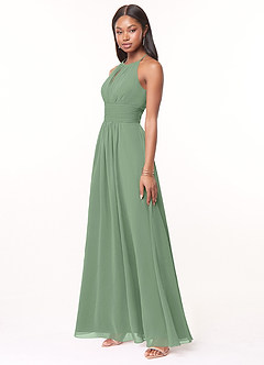 Azazie Bonnie Bridesmaid Dresses Matcha A-Line Keyhole Ruched Chiffon Dress image3