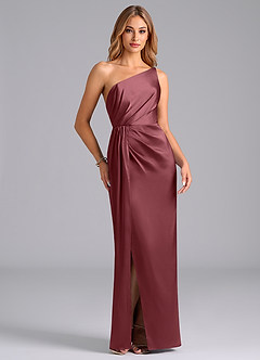 Azazie Naria Bridesmaid Dresses Desert Rose Sheath One Shoulder Stretch Satin Dress image5