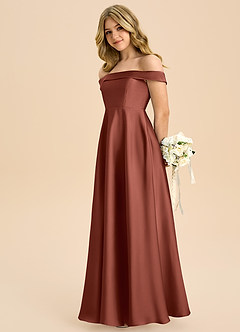 Azazie Sissy Junior Auburn A-Line Off the Shoulder Stretch Satin Dress image6