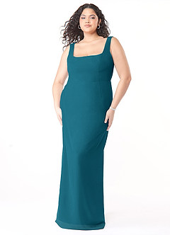 Azazie Flori Bridesmaid Dresses Ink Blue Sheath Square Neckline Chiffon Dress image9