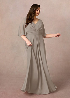 Azazie Oksana Kleider für die Brautmutter A-Linie V-Hals Gefaltet Chiffon Kleid Taupe image7