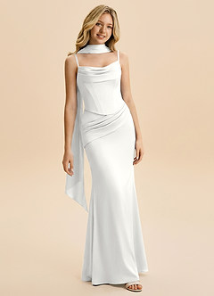 Azazie Sorrel Junior White Mermaid Ruched Stretch Satin Dress image1