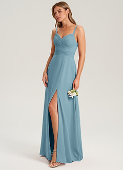 Azazie Terese Brautjungfernkleider A-Linie Plissee Chiffon Kleid Stimmungsvolles Blau image7