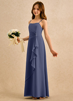 Azazie lolly Girls Formal Robe Demoiselle D'honneur Fillette Robe Trapèze en Mousseline de soie Plissée Bleu Orageux image1