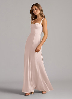 Azazie Amaris Robes de demoiselle d'honneur Robe Trapèze en Satin extensible Corset Rose Pâle image4