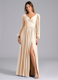 Azazie Zeya Bridesmaid Dresses White Alabaster A-Line Long Sleeve Chiffon Dress image4
