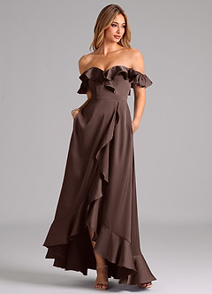 Azazie Lyra Vestidos de damas de honor Vestido de Ganache de Satén Elástico de Corte en A Convertible con Vestidos sin tirantes image3