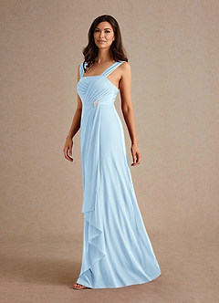 Azazie Clinton Mother of the Bride Dresses Sky Blue A-Line Pleated Mesh Dress image6