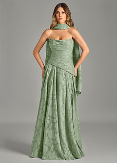 Azazie Gabriela 신부 들러리 드레스 A라인 스트랩리스 플로럴 번아웃 바닥 길이 드레스 image4