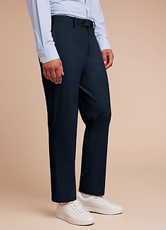 front Vincent Bleu Marine Pantalon habillé structuré et extensible