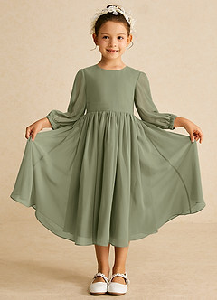 Azazie Lolo Flower Girl Dresses Pistachio A-Line with Sleeves Chiffon Dress image3