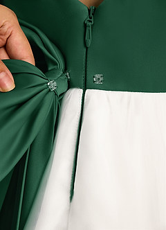 Azazie Eleni Blumenmädchenkleider Ballkleid Schleifen Tüll Kleid Elfenbein Dunkelgrün image8