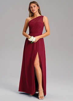 Azazie Phaedra Jurken voor bruidsmeisjes Jurk van Chiffon met A-Lijn One-Shoulder Bourgondië image12