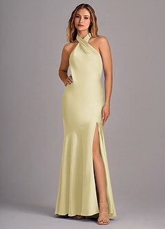 Azazie Lorena Bridesmaid Dresses Lemon Sorbet Mermaid Pleated Stretch Satin Dress image1
