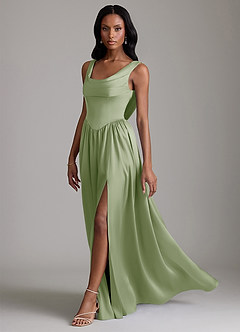 Azazie Novi Morsiusneito Mekot A-linja taskuilla Joustava satiini Lattian pituus Pukeutua image6