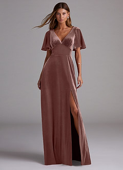 Azazie Kimber Bridesmaid Dresses Espresso A-Line with Pockets Velvet Dress image1