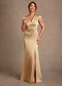 Azazie Rilda 신부의 어머니 드레스 쉬스 레이스 스트레치 새틴 플로어 길이 드레스 image4