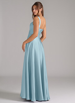 Azazie Shaude Robes de demoiselle d'honneur Robe Trapèze en Satin extensible Plissée Bleu Maussade image7