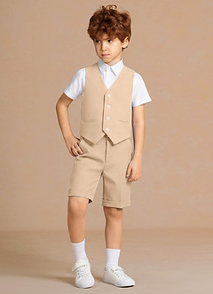 front Oliver Tan 3-Piece Boys Vest & Shorts Set