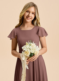 Azazie Cady Junior Abito A-Line in Chiffon Plissettato Espresso image8
