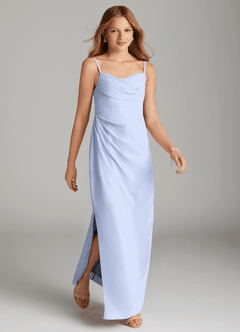Azazie Mai Junior Ice Sheath Pleated Chiffon Dress image4
