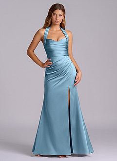 Azazie Destiny Robes de demoiselle d'honneur Robe Sirène en Satin extensible Encolure en Forme de Cœur Acier Bleuté image6