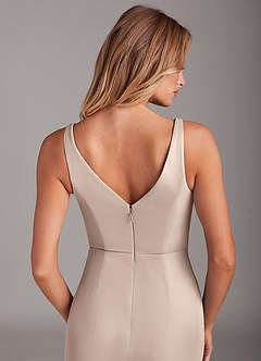 Azazie Leandra Bridesmaid Dresses Taupe Mermaid V-Neck Pleated Mesh Dress image7