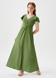 Azazie Soren Junior A-Linie Gestreift Stretch-Satin Kleid Wacholder image5