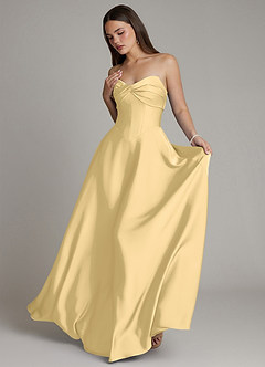 Azazie Meleena Robes de demoiselle d'honneur Robe Trapèze en Satin extensible Sans bretelles Beurre image5