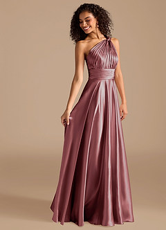 Azazie Charlize Bridesmaid Dresses Vintage Mauve A-Line One Shoulder Metallic Satin Dress image6